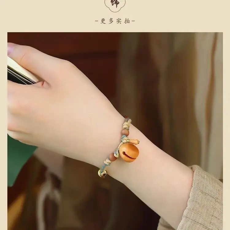 

Natural Mahogany Wood Fish With Charms Handmade Woven Hand Rope Women's Chinese Style Bracelet For Girls Fine Jewelry