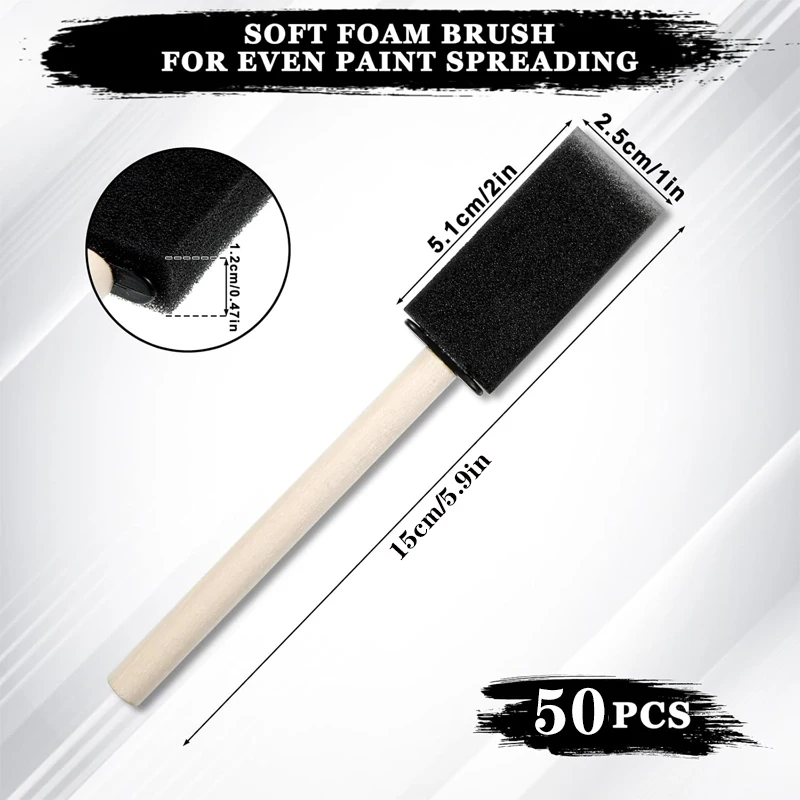 1 inch Foam Sponge Paint Brush Set (Pack of 50) Foam Paint Brushes for Painting, Stains, Varnishes, Lightweight image 3