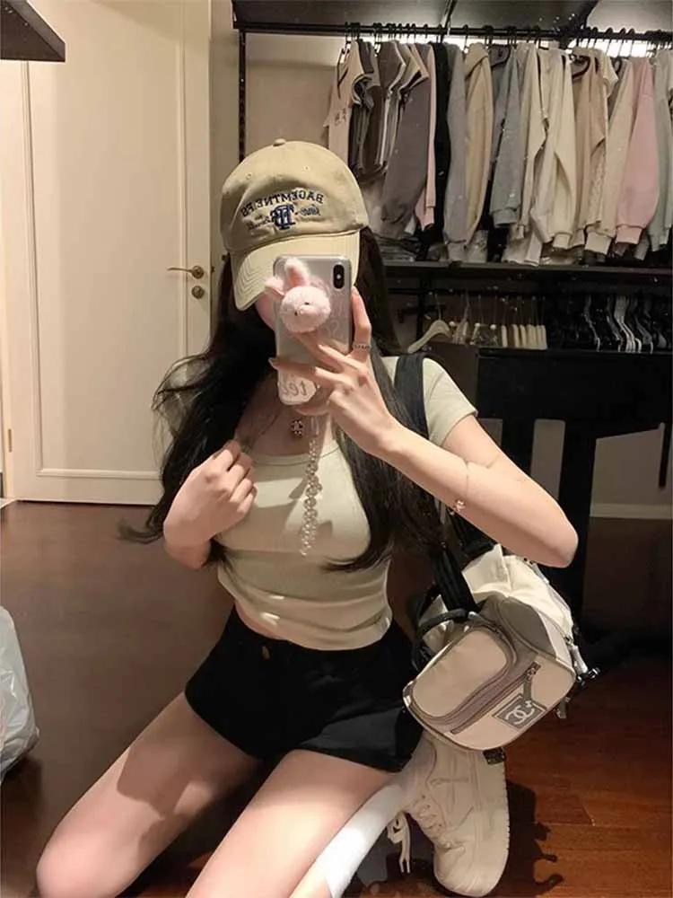 Cor básica u-ne elástico ort sve camiseta feminina verão picante apertado ajuste ort sle base de emagrecimento irt topo