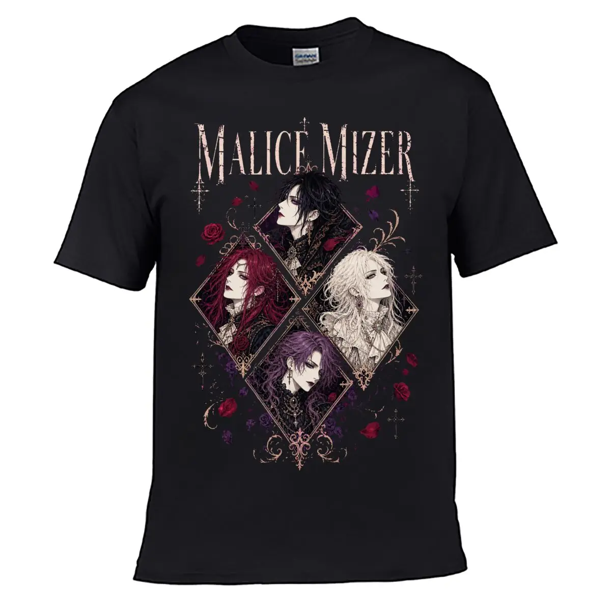 Gothic Visual Kei Band Collage Solid Washed Vintage Tee Distressed Loose