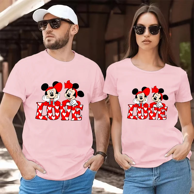 ديزني زوجين تي شيرت لطيف ميكي ماوس الجرافيك ديزني لاند رحلة تأثيري ازياء قصيرة الأكمام المحملة الكرتون الرجال النساء بلايز