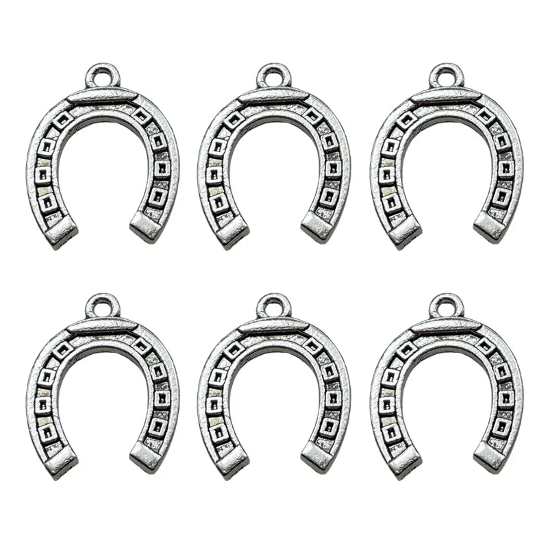 20pcs Tibetan Silver Material Horseshoe Pendant Beaded Bracelets Necklaces Jewelry Amulets DIY Accessories Wholesale