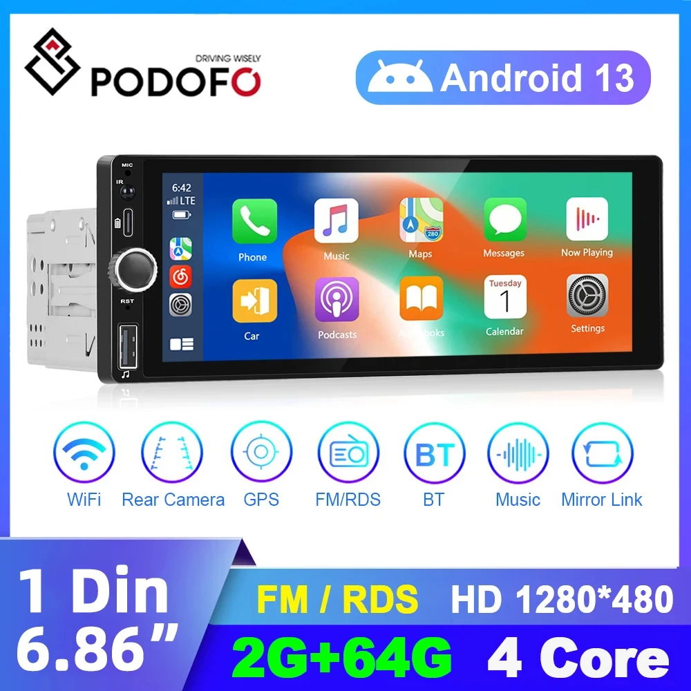 

Podofo 6.86 inch Android Car Radio 1 Din Autoradio CarPlay Multimedia Player Wince Car Stereo Player for VW Nissan Toyota Honda