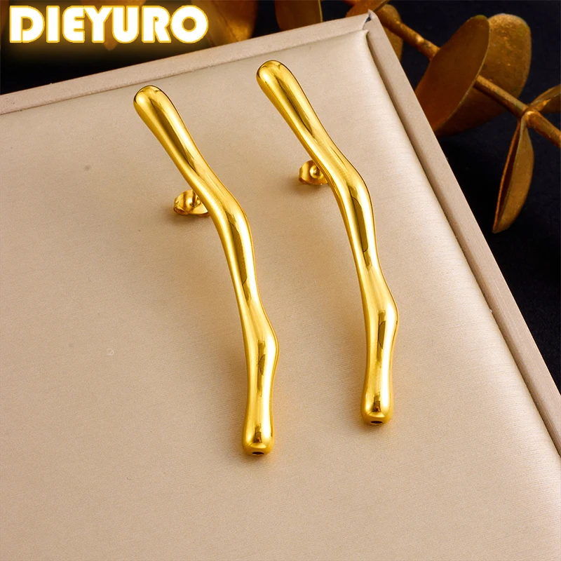 

DIEYURO 316L Stainless Steel Golden Simple Bamboo Joints Earrings For Womens Fashion Trend New Ear Jewelry Lady Gift Party