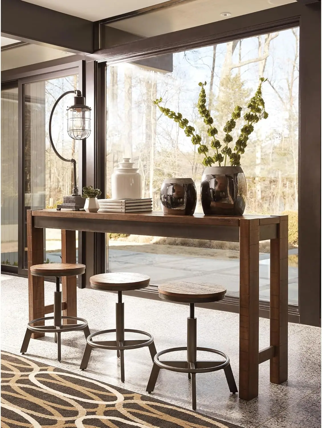 Design by Ashley -52 Rectangular Industrial Style Dining Room Bar, Counter Height Table, Brown