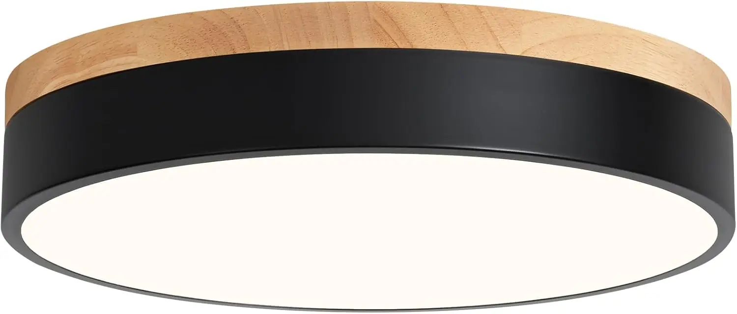 

Dimmable Wood LED Ceiling Light 2700K-6000K, Modern Flush Mount for Bedroom Hallway Kitchen, 11.81in