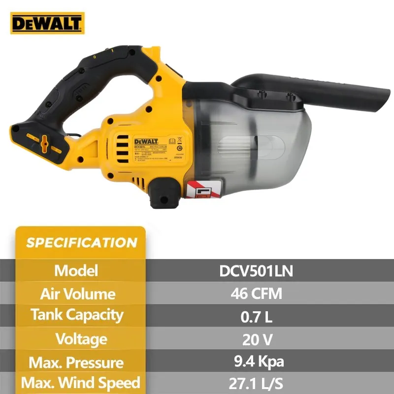 DeWalt 20V DCV501LN Cordless Dry Handheld Household Vacuum Cleaner for Industrial Construction Rechargeable Lithium Power Tools