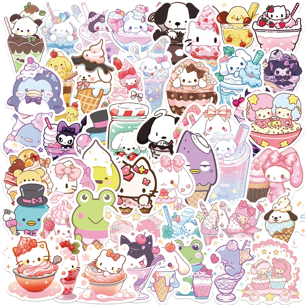 10/30/50PCS Cute Ice Cream Style Sanrio Anime Stickers Kuromi Kitty Skateboard Cute DIY Cool Graffiti Girl Gradient Sticker Gift