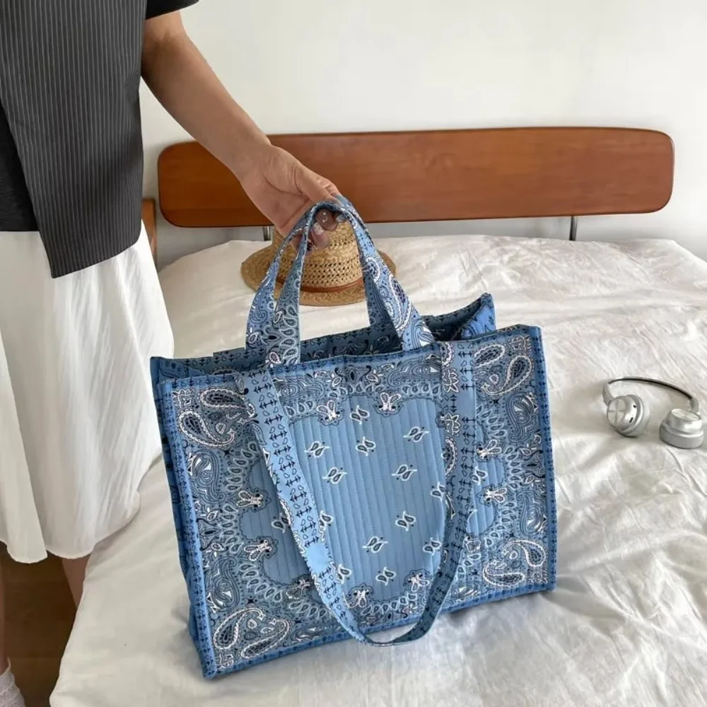 Neue Große Vintage-Bedruckte Tragetasche, Leichte Stoff-Handtasche für Damen, Vintage-Muster Schultertasche für Alltagsoutfits – Detail 10