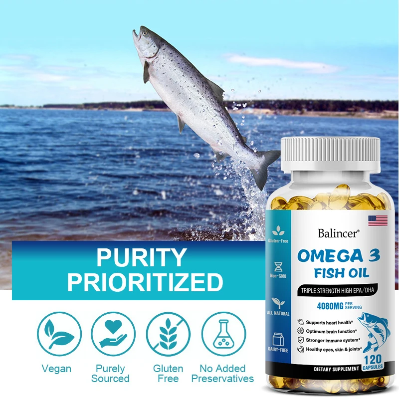 OMEGA 3 Fish Oil - Helps Relieve Stress, Strengthen The Brain, Improve Intelligence, Protect Cardiovascular and Cerebrovascular