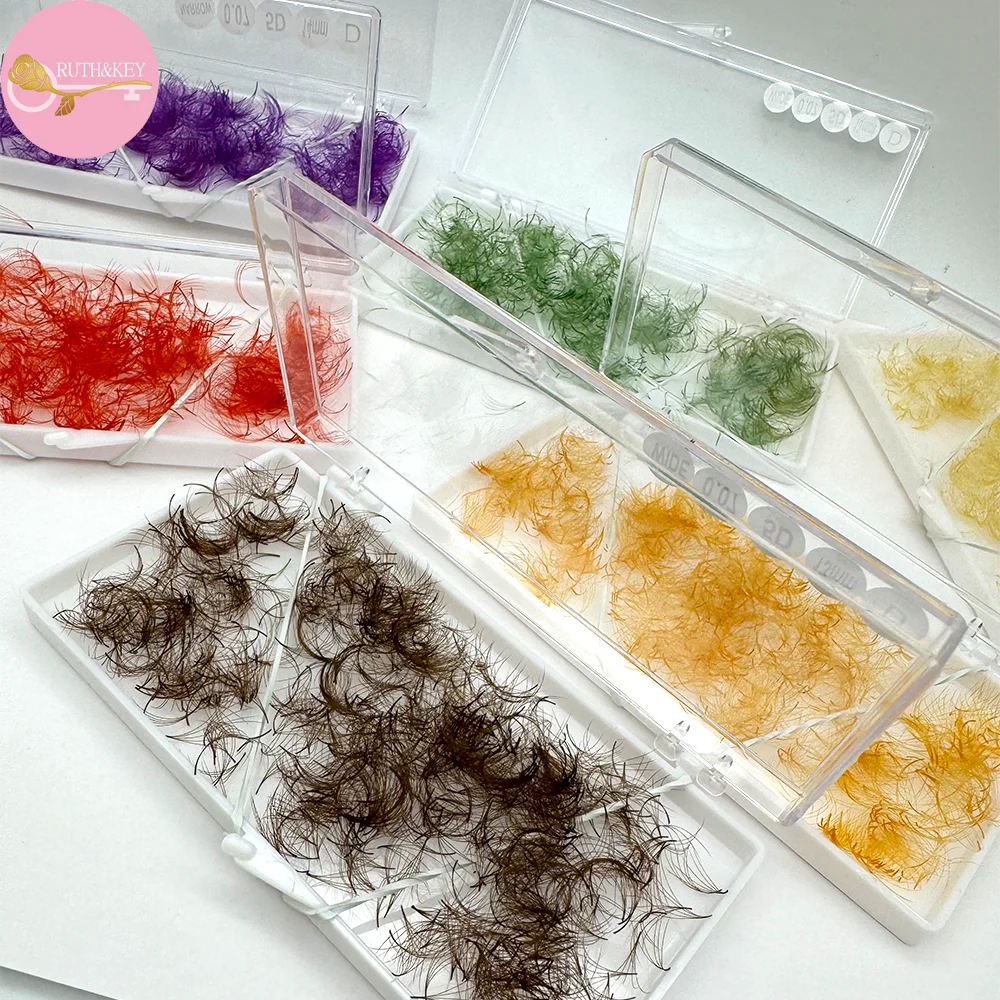 5D colorato premade fan lashes Silk faux Mink Eyelash extension Lash Tray Logo personale personalizzato colore Loose Premade Fans