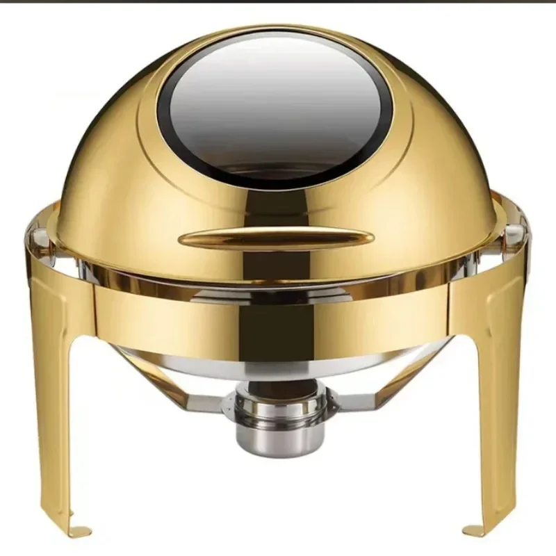 

6L Large Roll Top Round Dining Silver Chafing Dish Food Warmer，Hotel Large Stainless Steel Gold Hot Pot