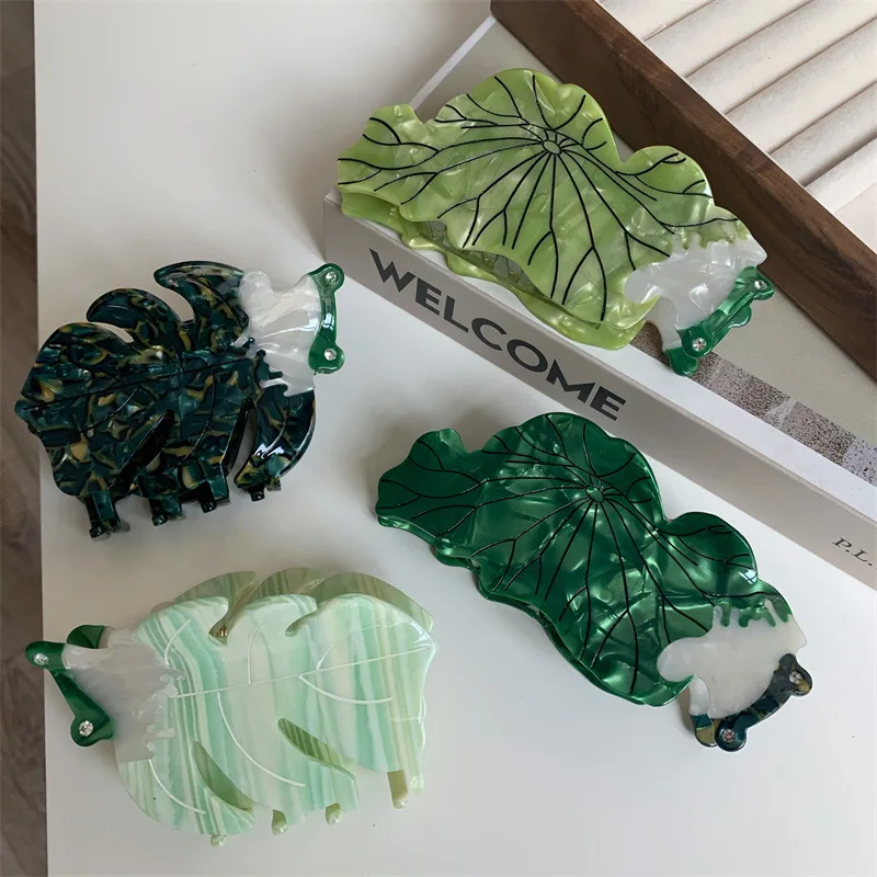 

Cute Frog Hair Claws Moonlight Over the Lotus Pond Hair Clips Green Lotus Leaf Hairpins Acetate Shark Hair Accessories For Women