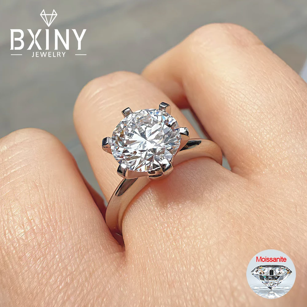 

BXINY 0.5-5CT Moissanite Ring S925 Silver 6 Prongs Lab-grown Diamond Rings Classic Solitaire Wedding Bands Fine Jewelry With GRA