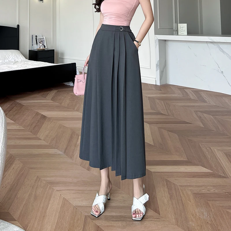 

Ladies Elegant Fashion Large Hem Pleated Long Black Skirt Women Clothes Girls Korean Skirts Chic Casual Faldas Largas BPAK9161