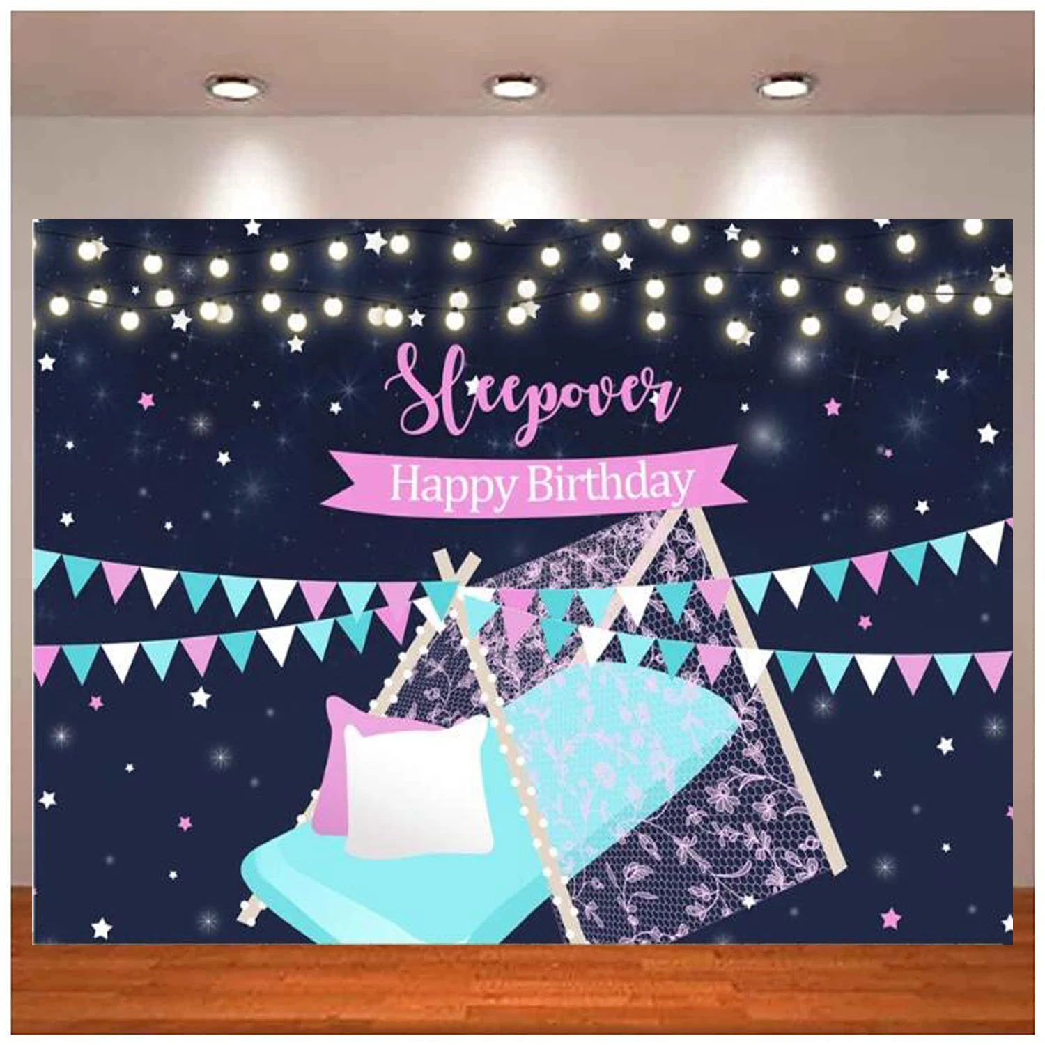 Photography Backdrop Slumber Sleepover Birthday Party Pajama Girls Pillow Fight Background For Decoration Girl Cake Table Banner