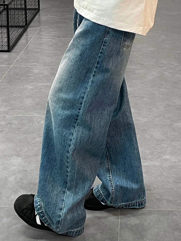 

Летние мужские джинсы в американском ретро-стиле, прямые, свободные, с широкими штанинами, с высокой талией, повседневные, прямые брюки-трубы