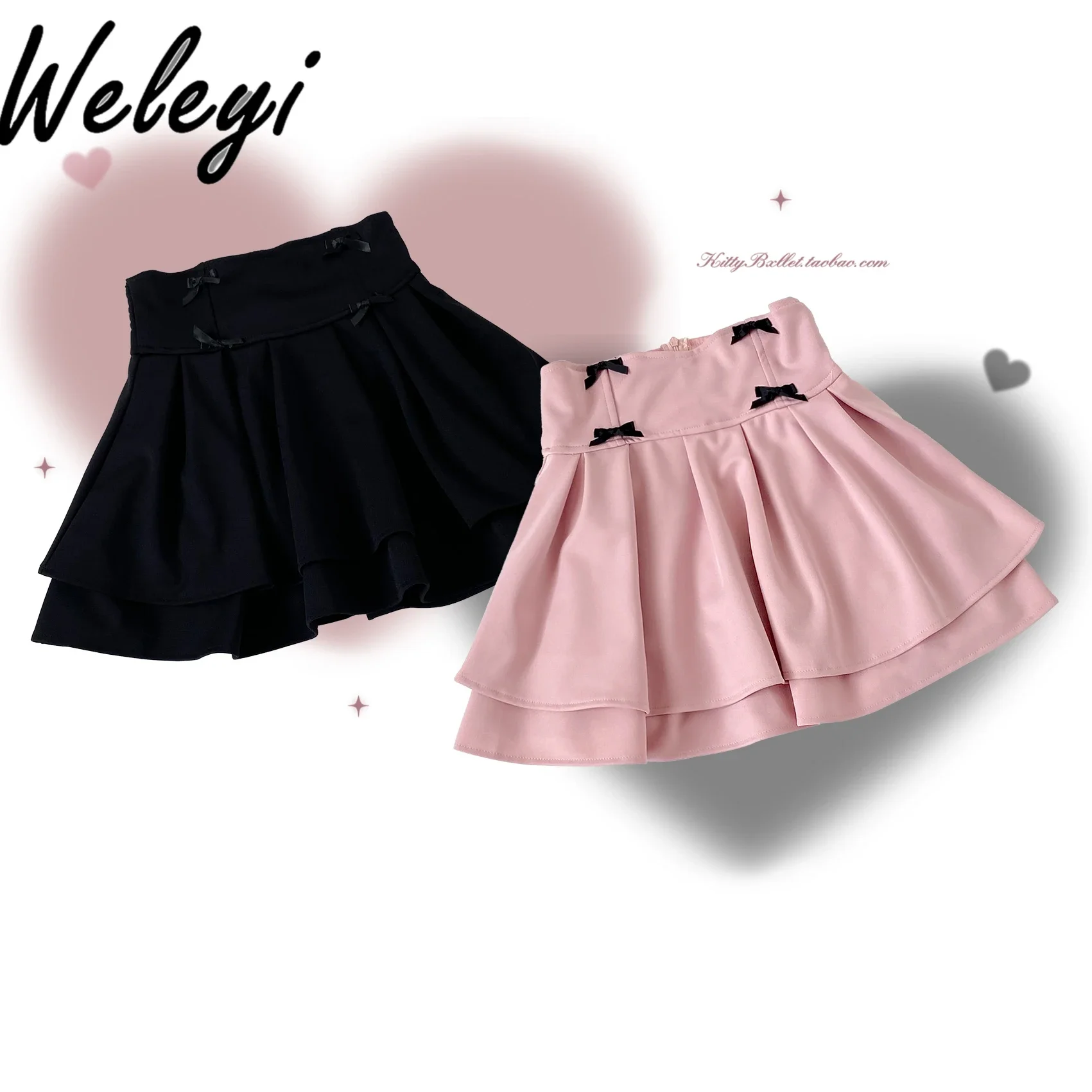 

Jirai Kei Sweet Bow Pink Short Skirt Student 2024 Summer New Original Mine Series Y2K Cute Double Layer High Waist Skirts Female