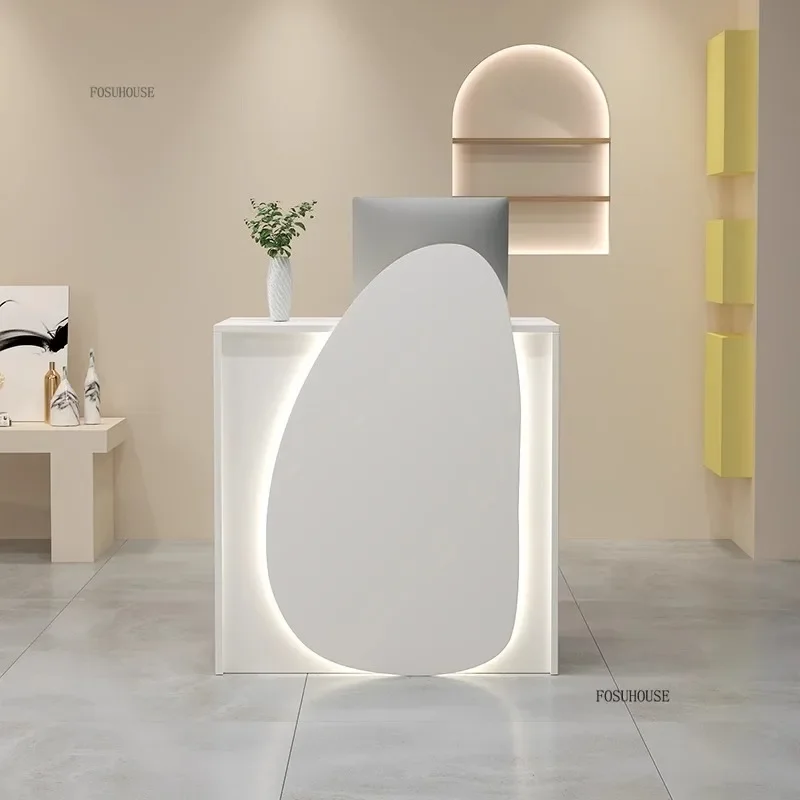 

Nordic Front Desk Reception Desk for Beauty Salon Clothing Store Counter Table with LED Light Shop Cashier Office Furniture m