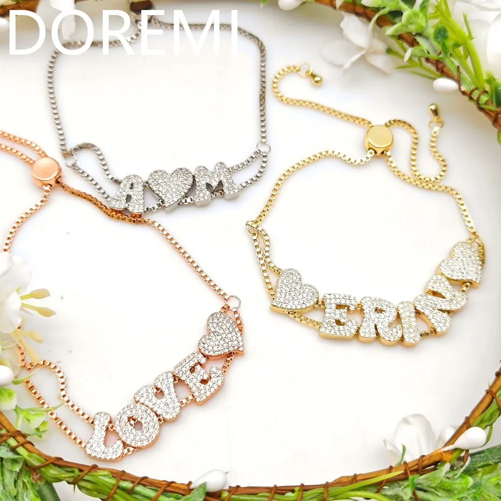 DOREMI Custom Jewelry Gift Design Women Gift Bubble Letters Personalized Name Slide Beads Chain Bracelet Gift Women Bracelet