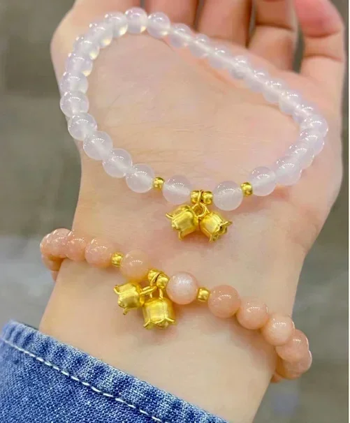 

24k gold flower bracelet 999 real gold beads string diy gold charms bracelet red agate hand strings