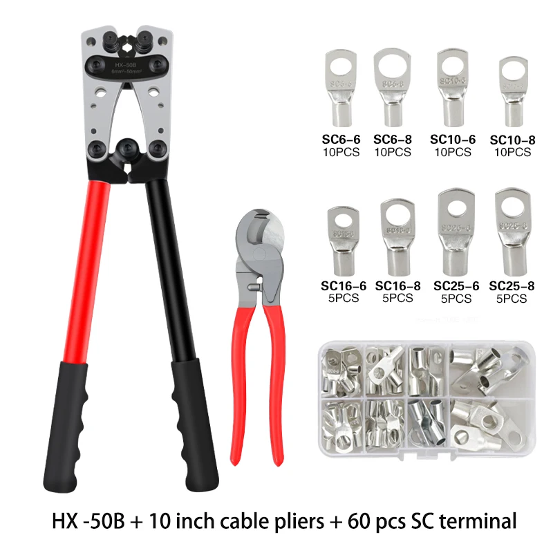 Krimptang Buis Terminal Crimper Hex Crimp Tool Multitool Batterij Kabelschoen Kabel Handgereedschap HX-50B 6-50mm2 AWG 10-0