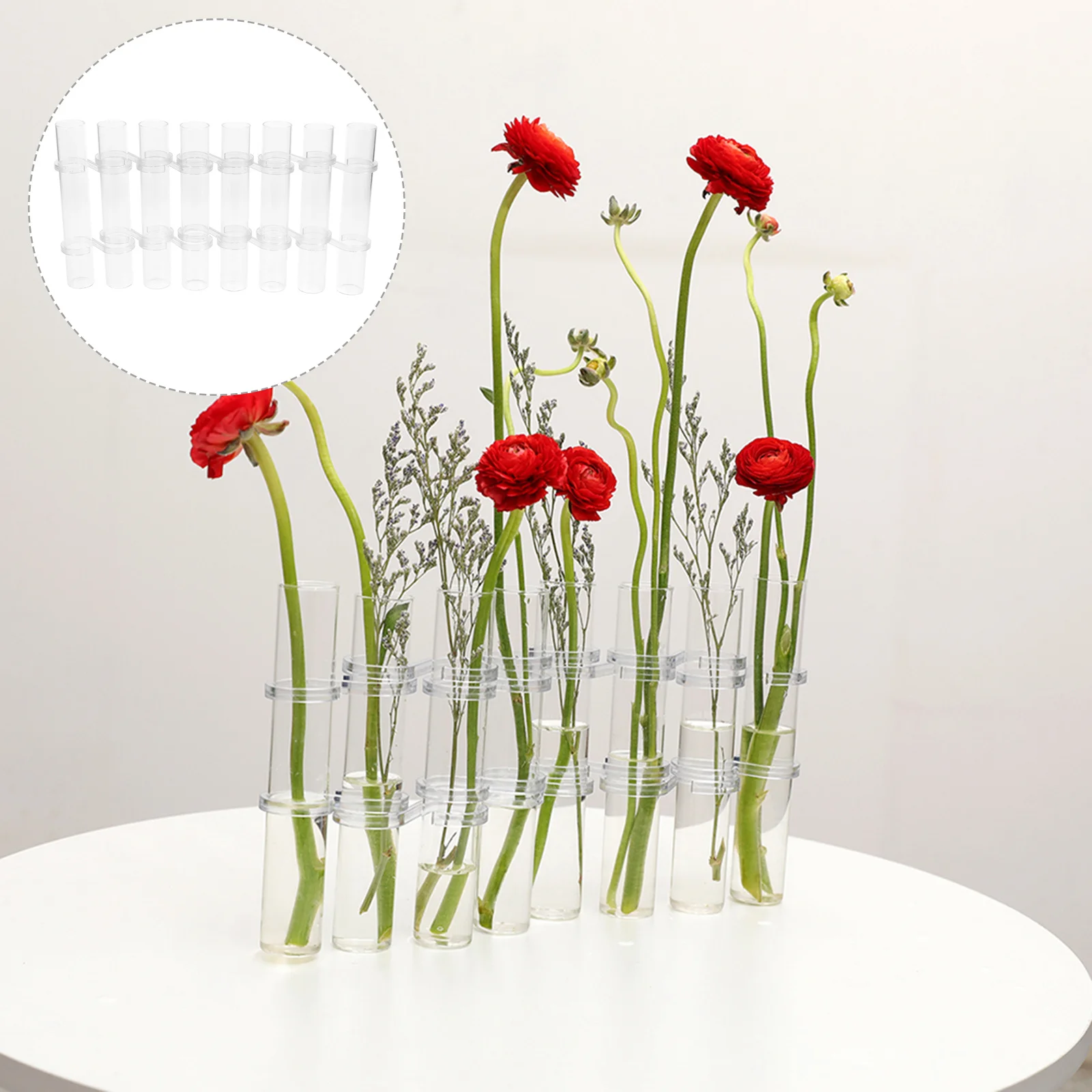

1Set Glass Hydroponic Flower Vase Container Set Transparent Tube Vases 18x3cm 14 S Hooks 8 Tubes 1 Cleaning Brush Home Use