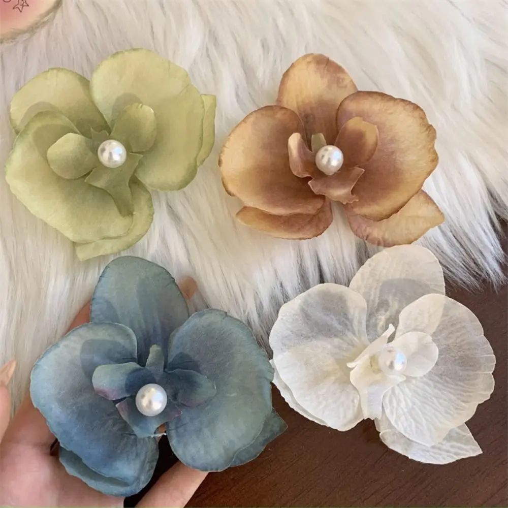 Pearl Butterfly Flower Hair Clip Korean Style Cloth Orchid Flower Hairpin Ponytail Clip Bohemian Style Girl Hair Clip Summer