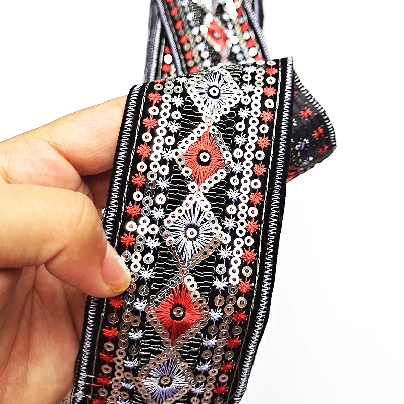 5 CM Wide Ethnic Style Diamond Embroidery Sequined Lace Handmade Diy Clothing Collar Cuff Skirt Shoes Hat Accessories