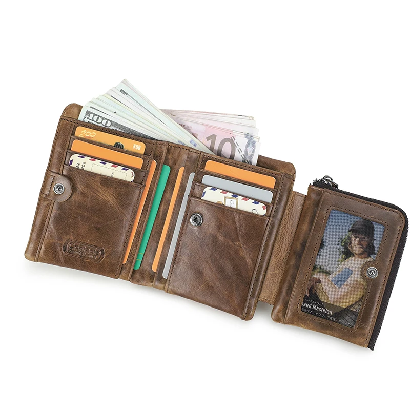 CONTACT'S Portafoglio da uomo in vera pelle Portafogli corti a tre ante Porta carte di design di lusso Portamonete Clip per soldi