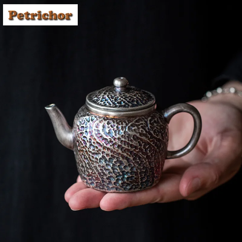 

125ml Silver Hammer Pattern Teapot Antique Tea Infuser Pot Tea Brewing Kettle With Strainer Teaset Craft Pot Bearing Supplies
