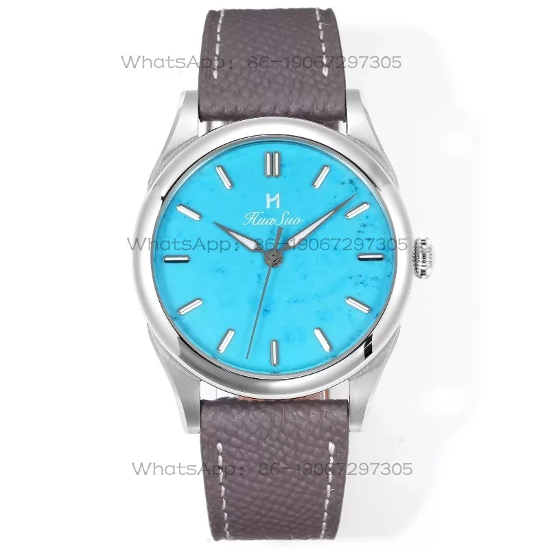 Natural gemstones, turquoise black agate, dial, leather strap, light luxury premium watch, mechanical watch