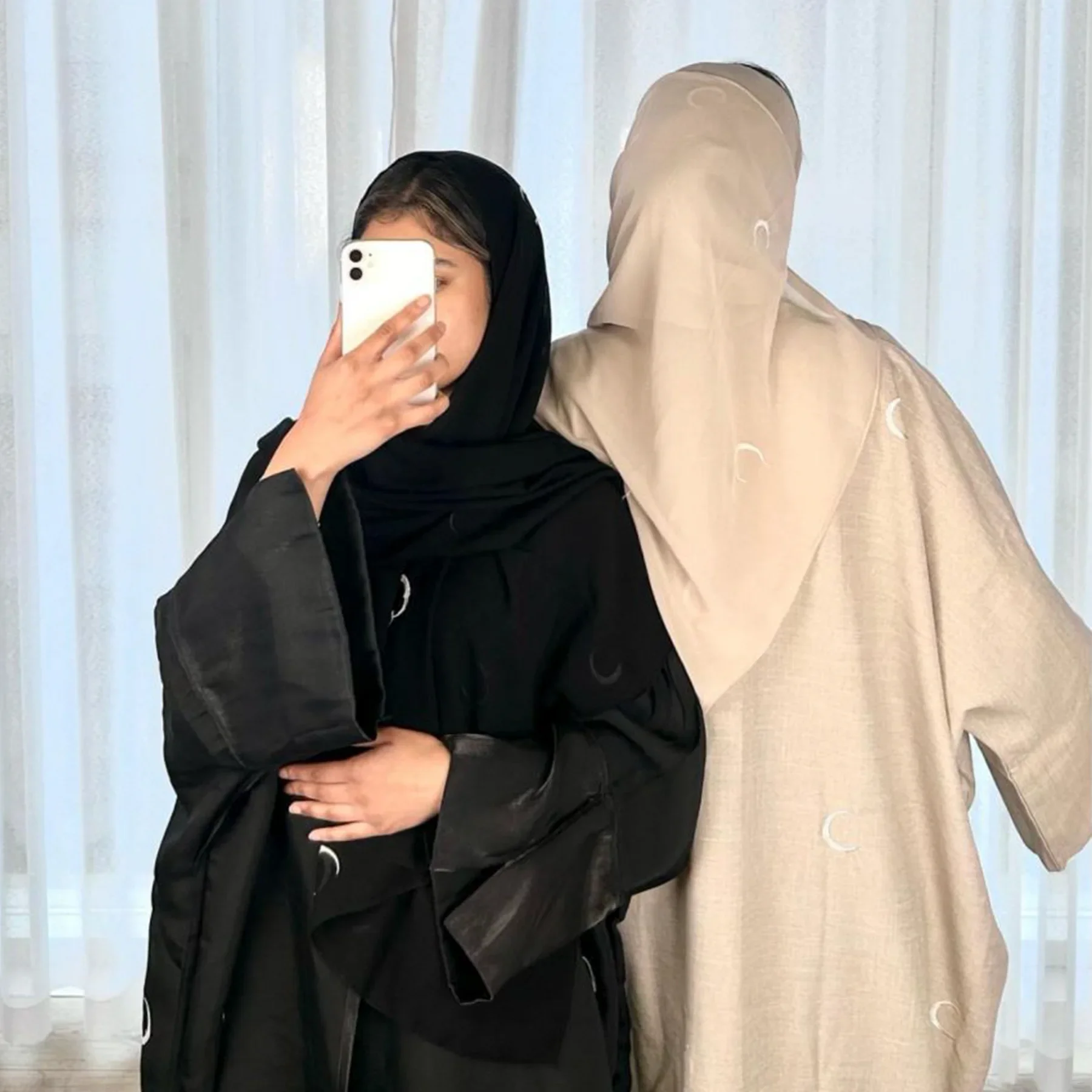 Linen Open Abaya Kimono Moon Embroidery Abayas for Women Muslim Dubai Luxury Black Islam Clothes Ramadan Eid Kaftan Hijab Dress