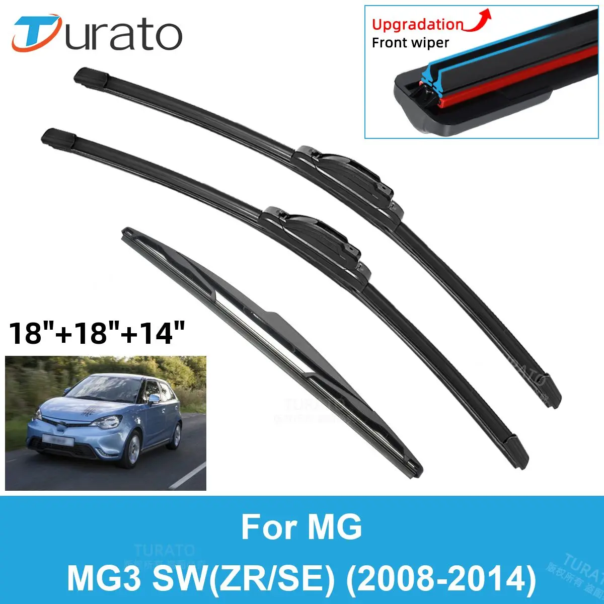 

3PCS Car Wiper Blades for 2008-2014 MG MG3 SW(ZR/SE) Rear Windshield Wipers Double Rubber Car Accessories 2011 2012 2013 2014