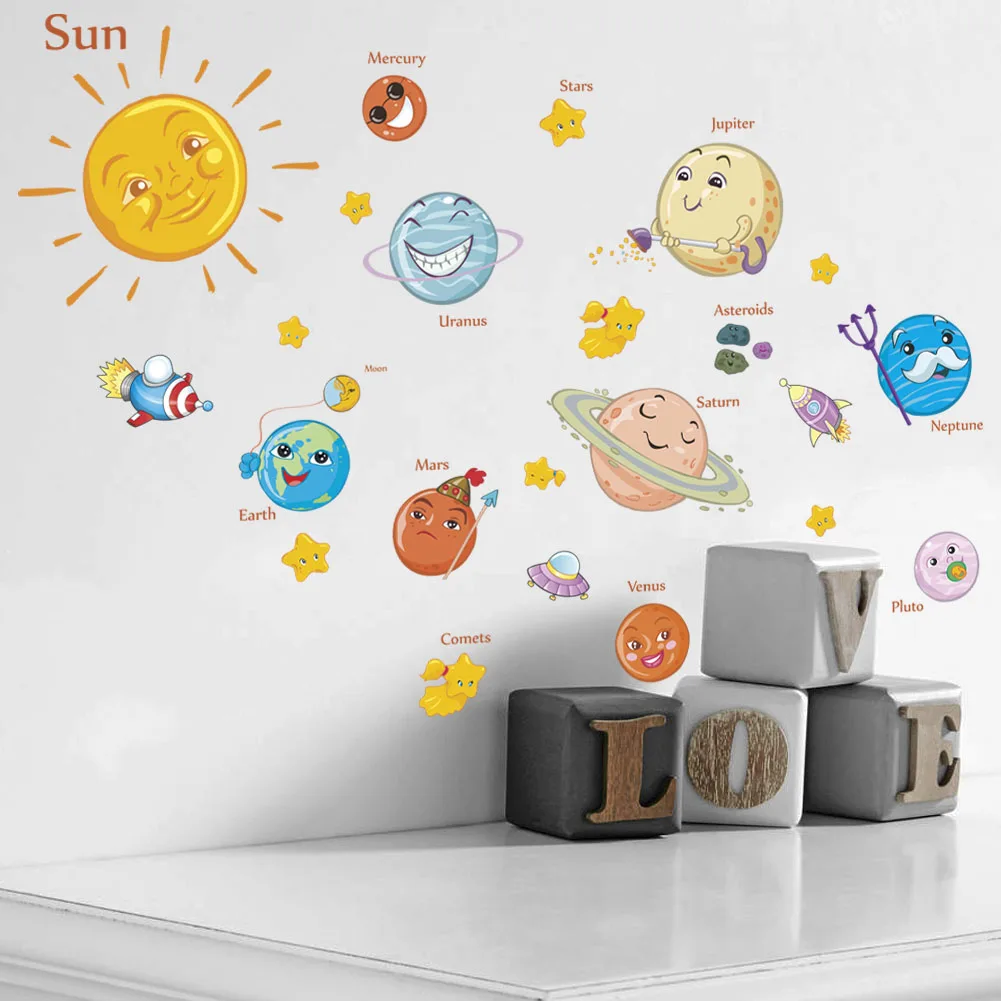 3D Cartoon eight planets luminous wall stickers PVC waterproof planetary fluorescent stickers Children\'s bedroom decoration