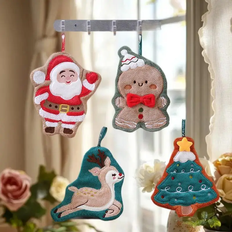 المرجان الصوف عيد الميلاد سانتا كلوز مناشف اليد امتصاص الماء التجفيف السريع منشفة اليد شجرة عيد الميلاد جرس المطبخ الحمام #5
