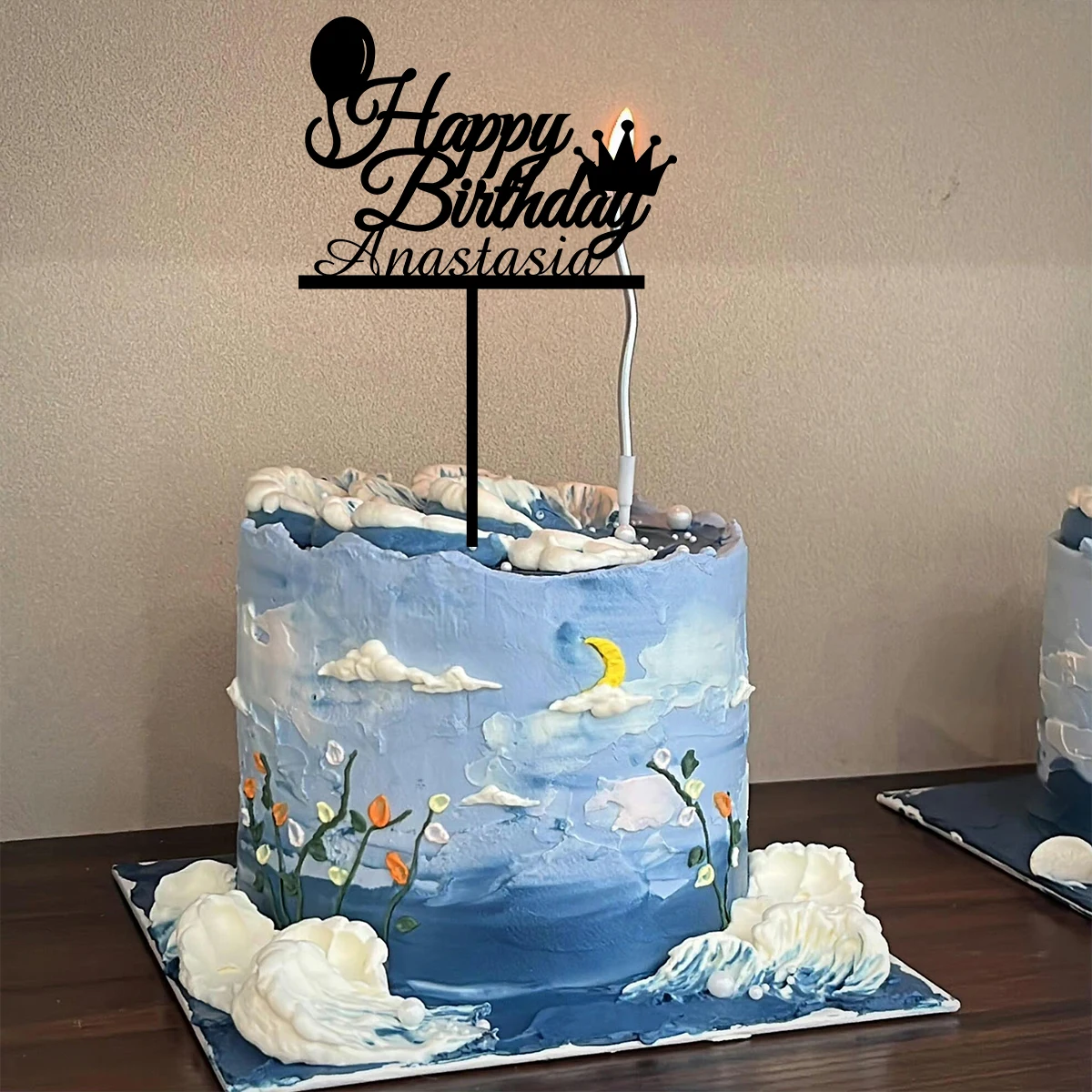 1PC Affordable Happy birthday wishes to the one wearing the crown custom date Cake Stand Bar Topper Supplies For Anniversaries