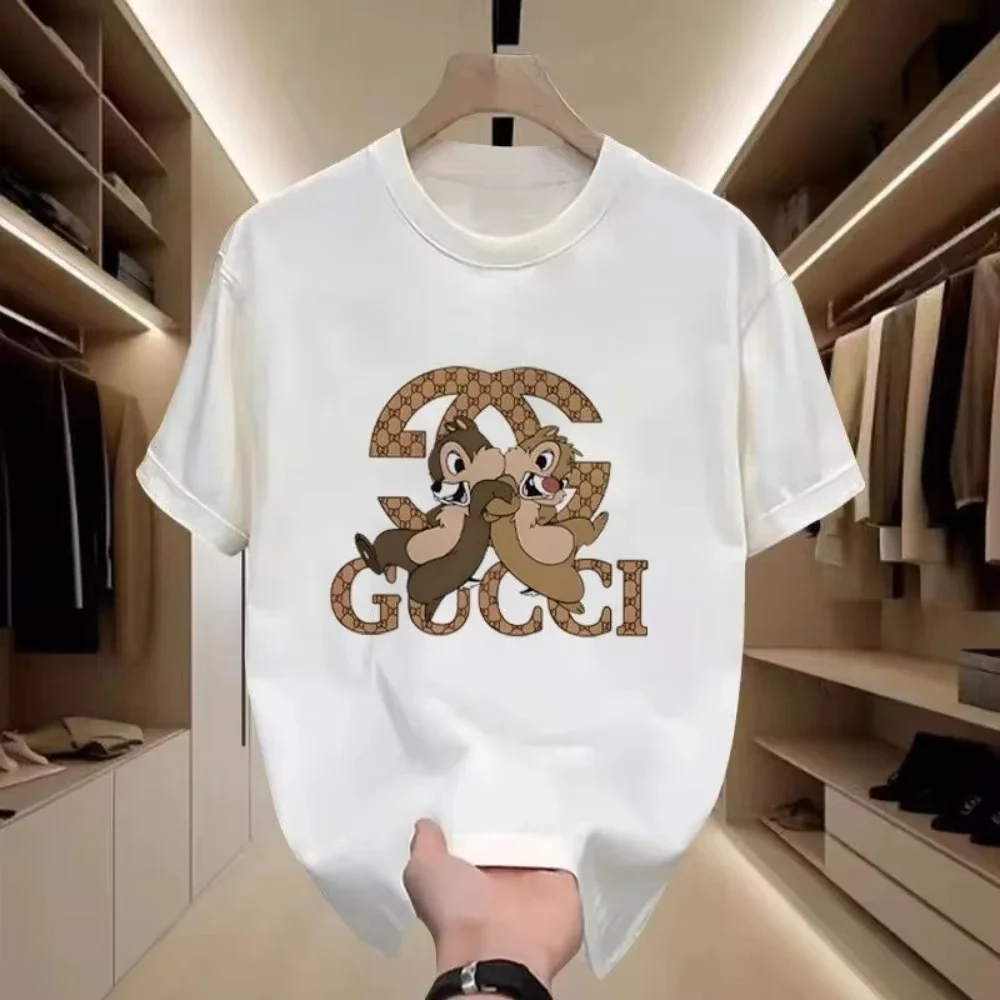 Pure Cotton 2025 Trend Crew Neck T-shirt Short Sleeve Summer New Versatile Luxury Printed Casual Top