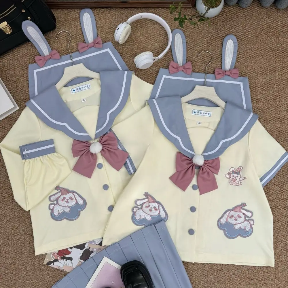 Uniforme modello coniglio giapponese Abito da marinaio blu Abito da asilo Jk Stile carino a maniche corte Stile college Gioco di ruolo Ragazza