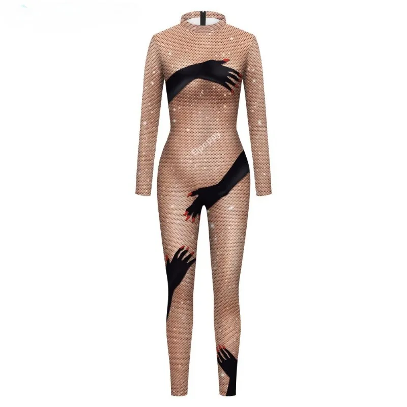 Shinny Body Print Sexy Beyonce Women Jumpsuit Costumes Carnival Cosplay Long Sleeve Female Bodysuit Outfit