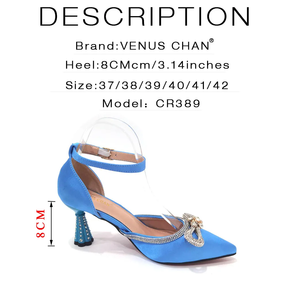 Venus Chan 2023 Ladies Summer Special Design Sky Blue Color African Women Shoes and Bag Set Pointed Toe Pumps for Wedding Party