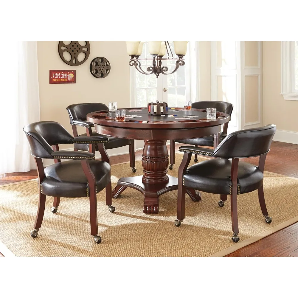 

Furniture Tournament Arm Dining Chair with Casters, Upholstered w/Nailhead Trim, for Living Room, Dining Room, Vegan Leather
