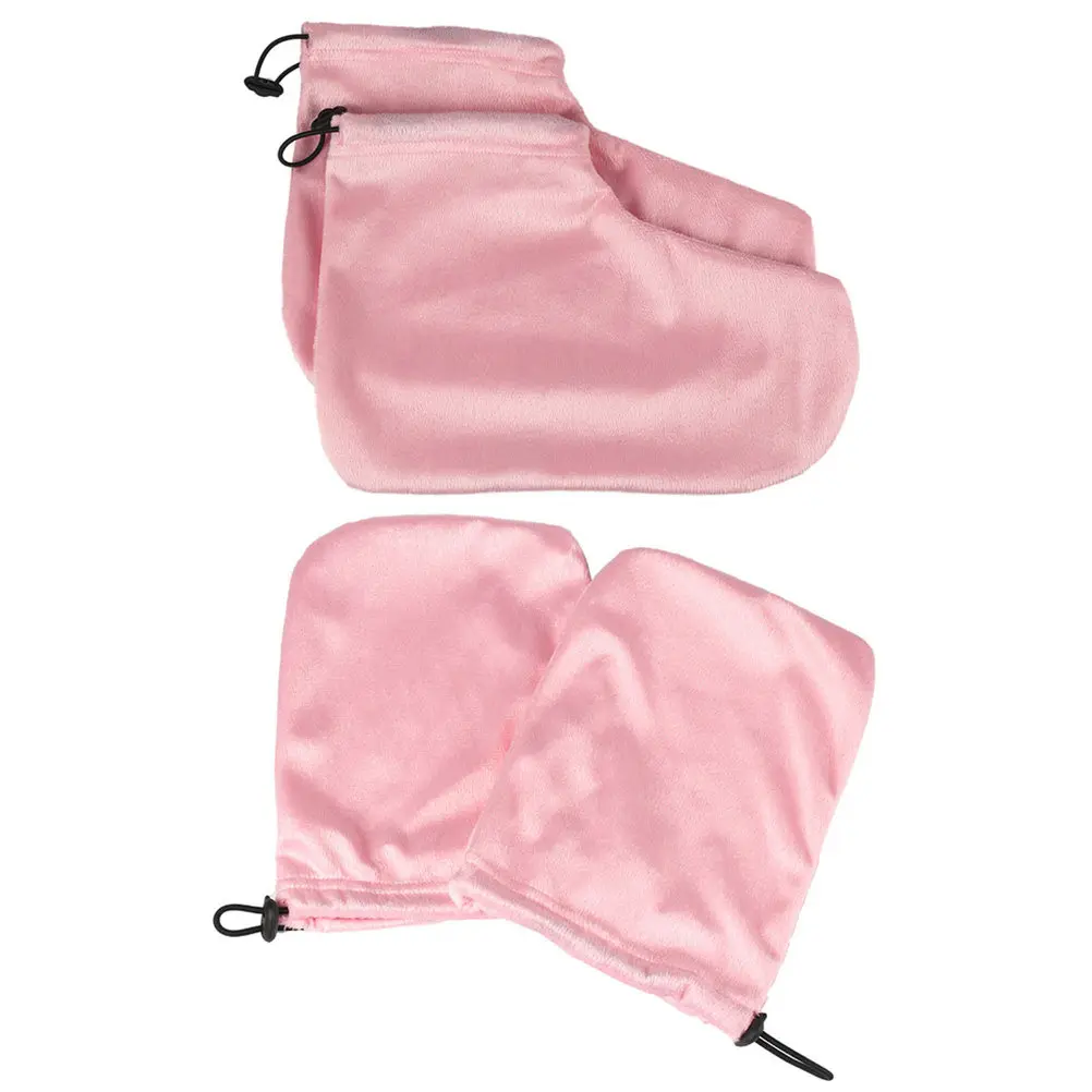 

2Pairs Paraffin Therapy Foot Cover Gloves Pink Protective Wax Bath Mitten Set Hot Wax Therapy Accessories for Home Spa Salon Use