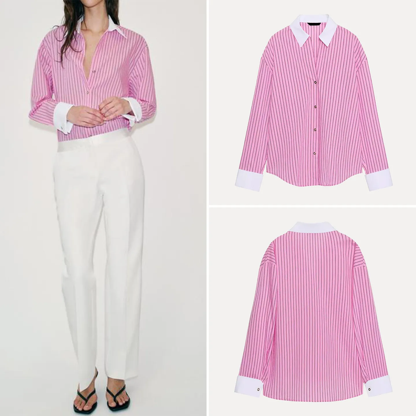 

Модная женская рубашка в полоску с длинным рукавом, повседневная свободная рубашка на пуговицах, весна 2026, с отворотами на рукавах, бренд ZADATA