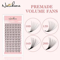 NATUHANA 10D 12D 14D 16D 20D ventiladores de volumen prefabricados pestañas postizas de raíz larga tallo largo extensiones de pestañas rusas de visón sintético