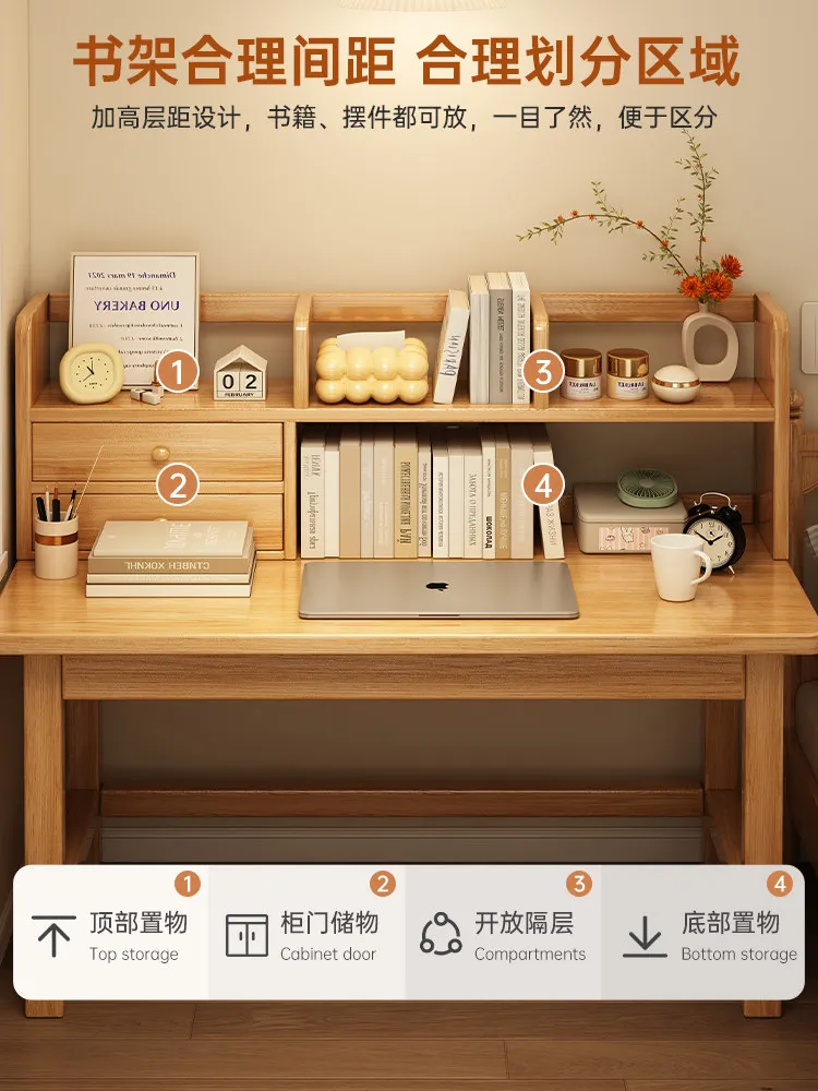 Desk Student Home Study Table, Writing Table, Bedroom Simple Bookshelf Integrated Table, Workbench Computer Table