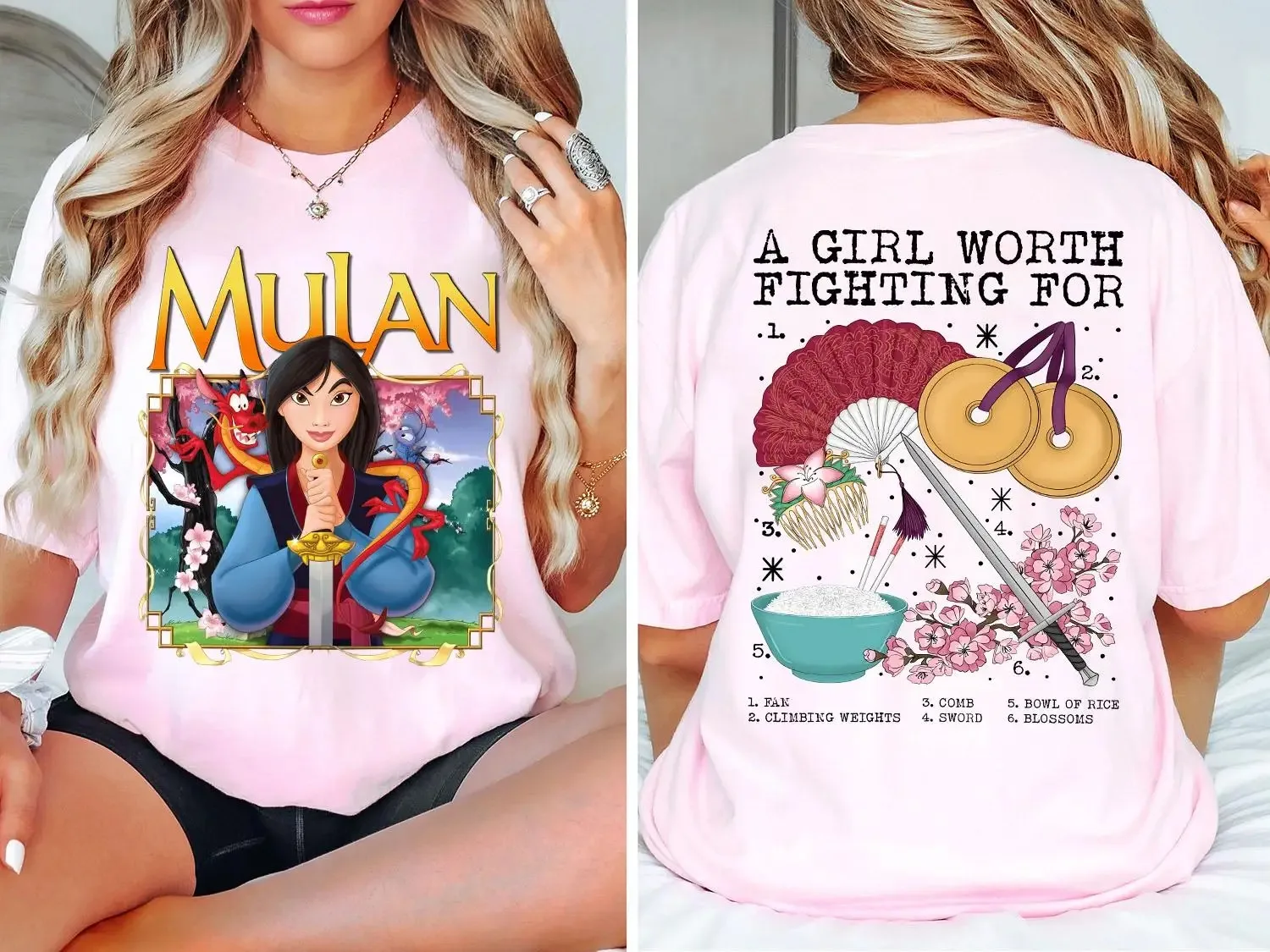 ديزني مولان تي شيرت الرجال النساء ديزني الأميرة مولان المتضخم Y2k قصيرة الأكمام الأسرة عطلة قميص المملكة السحرية كوع تي أنثى