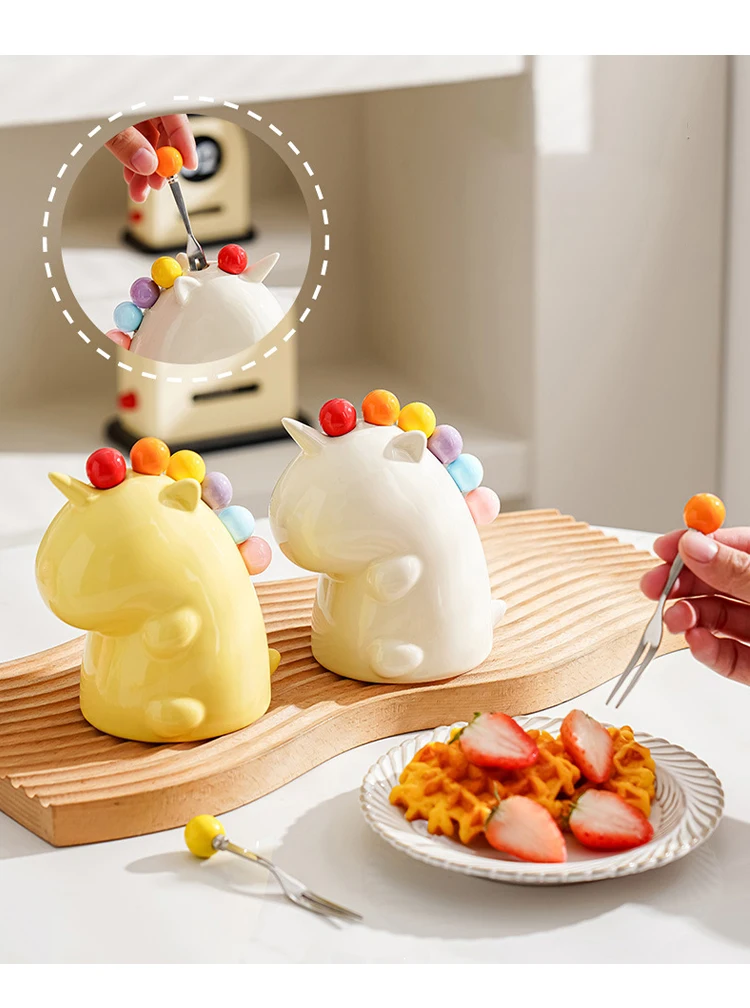 

Tlife · Corner · Fruit Cake Fork Set Stainless Steel Cute Ceramic Jar