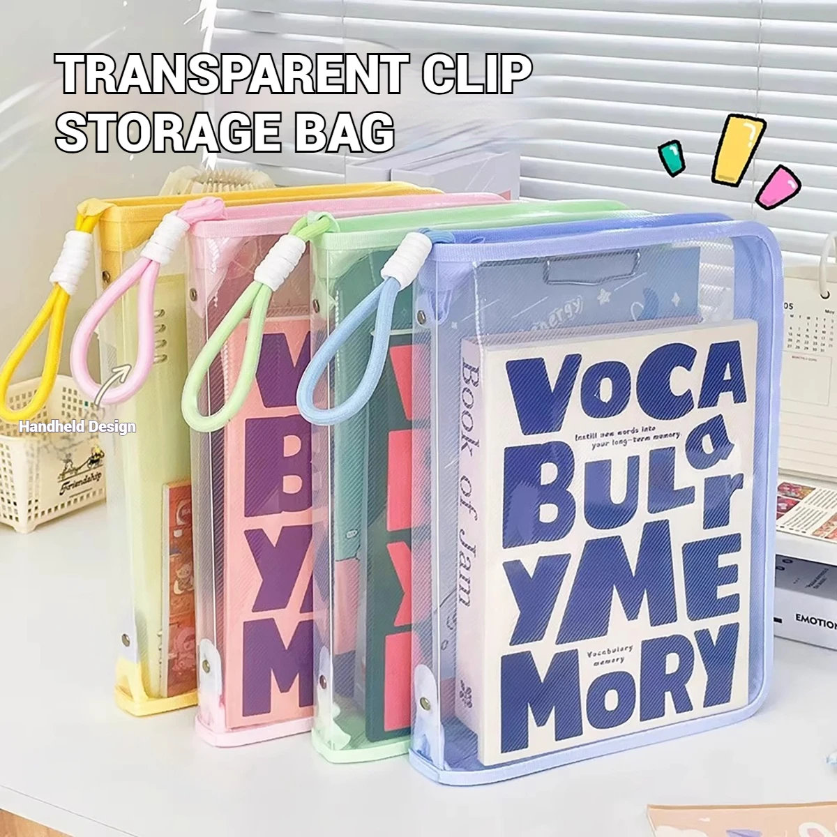 Zippered Macaron Transparent A4 Envelopes: Large Capacity Waterproof Portfolio, Thickened Student School File Organizer Bag