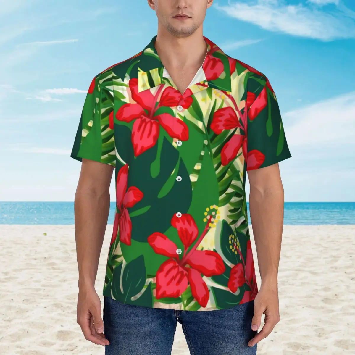 

Tropical Flower Vacation Shirt Mens Funky Floral Art Casual Shirts Hawaiian Short Sleeve Graphic Elegant Oversized Blouses Gift